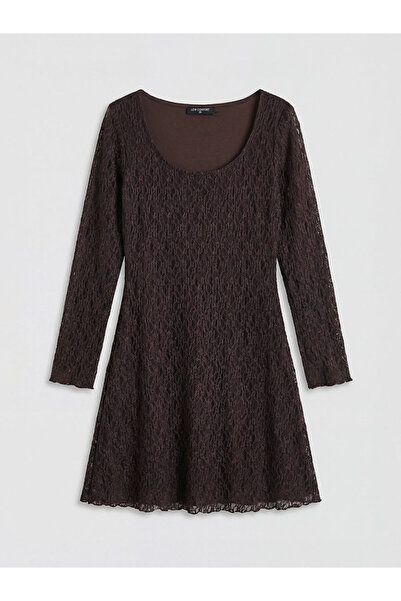 LC Waikiki Lcw Comfort Brown U-Neck Mini Dress, Pack of Lace