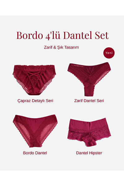 Nobrand Kadın Dantel Külot, 4'lü Dantel Set, Zarif ve Şık Tasarım