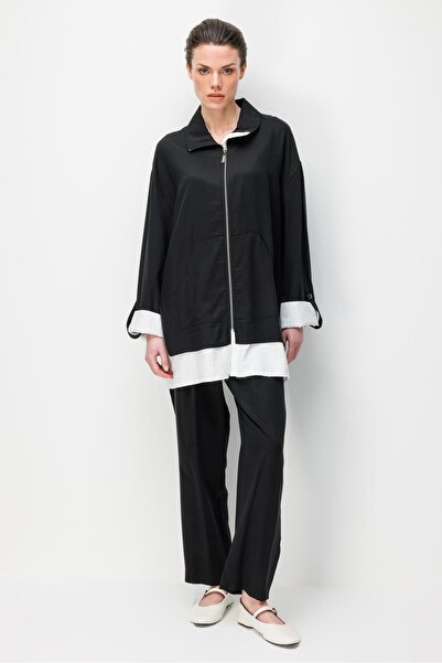 Micca %100 Doğal LyoCEL Dökümlü Soft Hissiyat Marin Garni Detay Pantolon ve M...