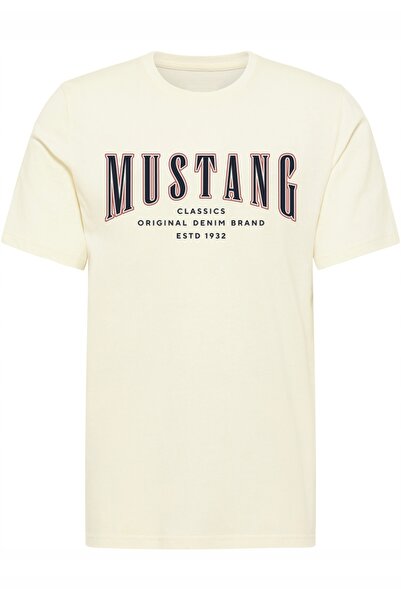 Mustang Tricou Barbati Mustang, Style Alex, Regular Fit, Bej, 100% Bumbac, 5XL