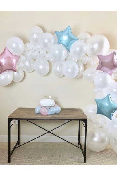 Çemrek Süs Parti Gender Balloon Chain Metallic White Balloon Chain Set with 1...