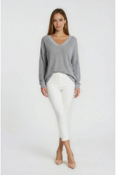 Spazio Pennie Ön Arka V Triko GRİ