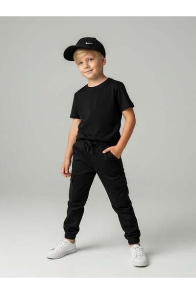 Zekids Pantaloni cargo din bumbac pentru băieți, cu buzunare și talie elastică