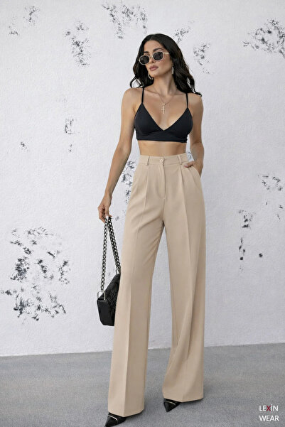 Modayıldızlar Mr Women's Mink Palazzo Patterned Pleated High Waist Imported F...