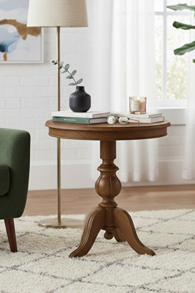 Woodenbend Arden Ceviz Rengi Fiskos Yan Sehpa – 60x60x62 cm Modern Sehpa, Sal...