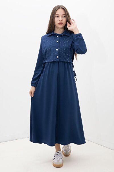 Cansın Mini Set rochie cu mânecă lungă pentru fetițe, albastru marin, cu vest...