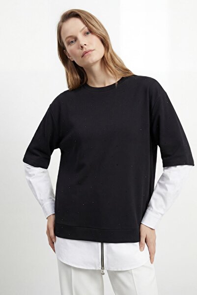 Puane تونيك نسائي مزين بياقة دائرية - 10761TUN - أسود