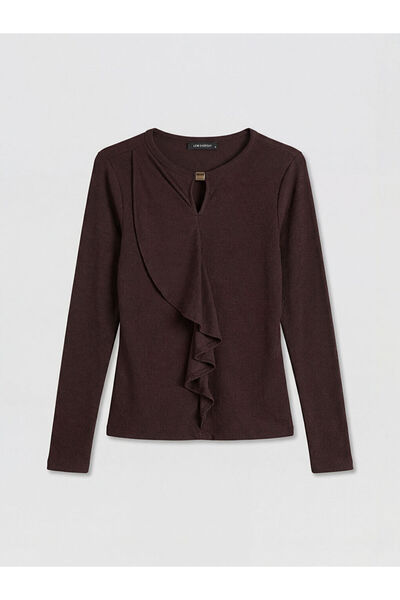 LC Waikiki Kahverengi Bisiklet Yaka Fırfırlı Bluz