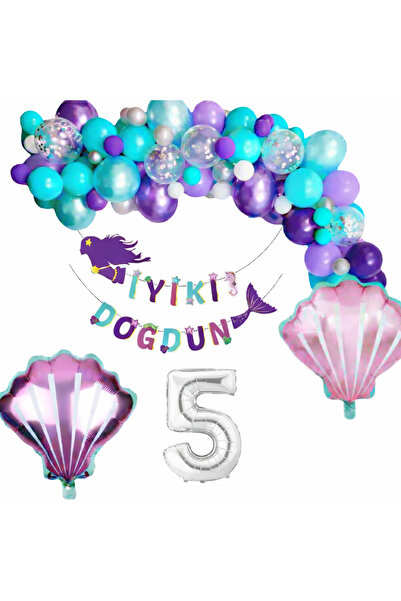 Mehca deniz kızı 5 yaş midye folyolu doğum günü parti konsepti