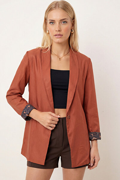 armonika Women's Tile Sleeve Leopard Patterned Single Button Jacket Arm-26K00...