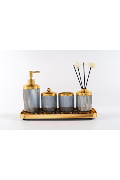 ROY KING Astra 5-Piece Bathroom Set with Tray Gray Gold