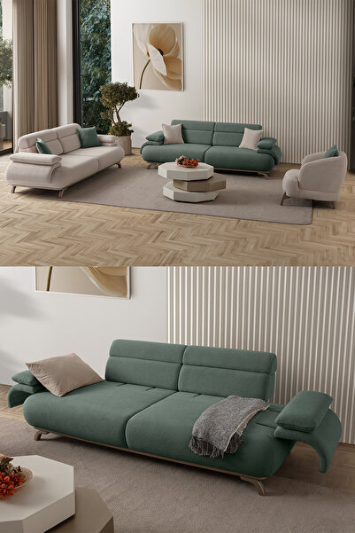 Eymense Bonjo Sırt Mekanizmalı Kasalı Koltuk Takımı 3+3+1 Yeşil