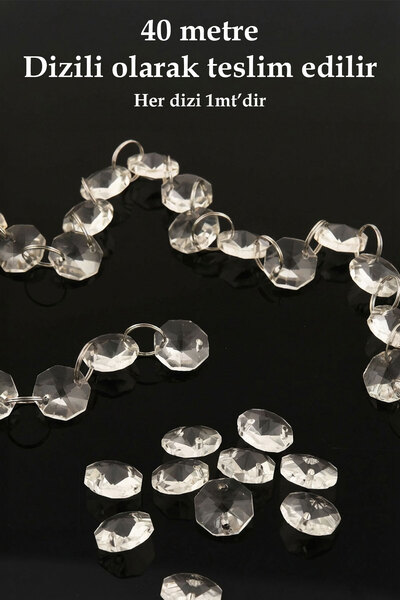TR Turan Collection 40 Meters of Crystal Beads with Silver Rings for Organization, Chandelier Stone - 14 mm Double Hole - 2000 Pieces of Stone