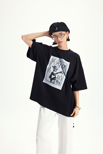 MAI STUDIOS CO. Rich Woman Oversize Siyah T-Shirt