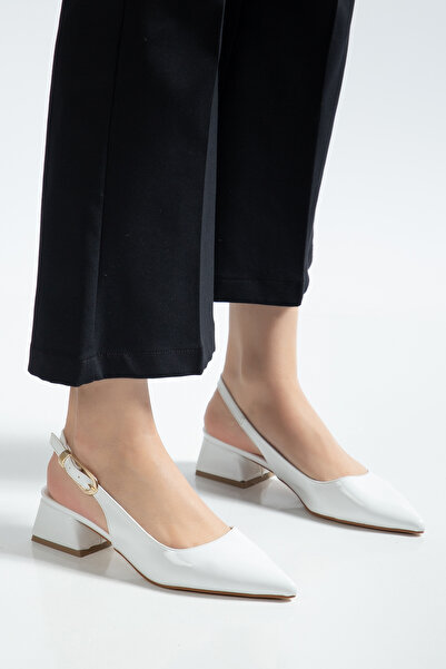shop Women's Patent Leather Gold Buckle Open Back Short Heel Shoes