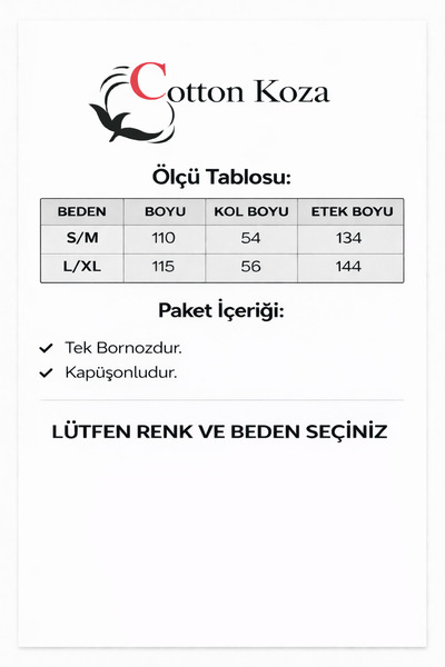 cottonkoza tekstil örme san. ve tic. ltd. şti. روب حمام قطني بغطاء للرأس - ناعم الملمس، مزود بجيوب وحزام (5 خيارات ألوان)