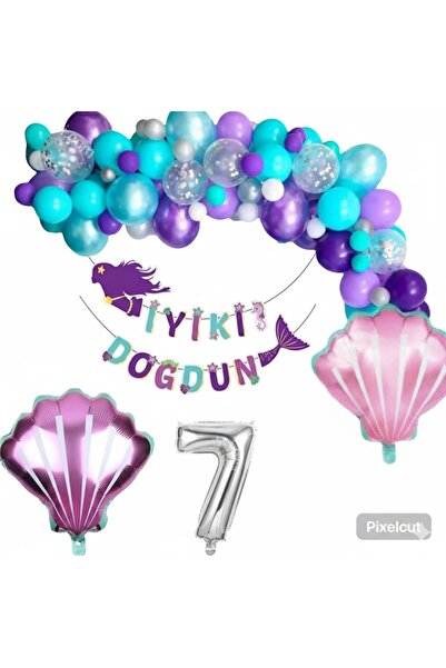 Mehca deniz kızı 7 yaş midye folyolu doğum günü parti konsepti