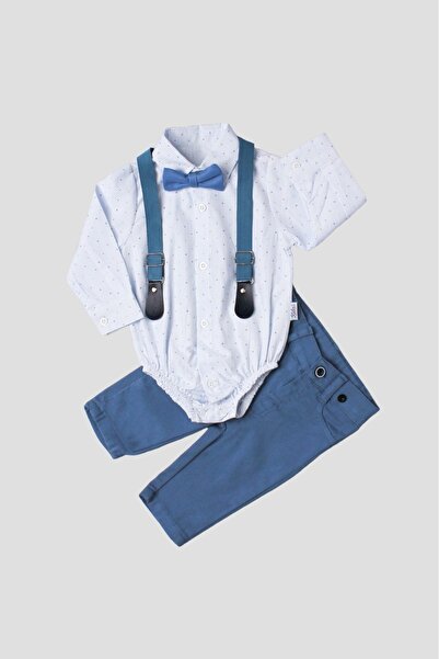 Chicsy Baby Baby Boy Bow Tie Suspender Suit with Navy Blue Trousers Special O...