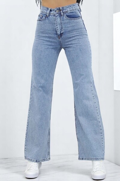 Livik Детски дънки от еластичен деним в син цвят, измити със сняг, с широки к...