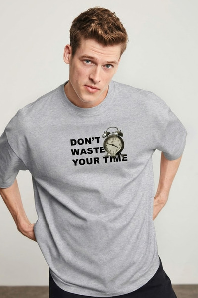 COMBİNE MİCHAİL Men's Don'T Waste Time Printed M.Gray T-Shirt