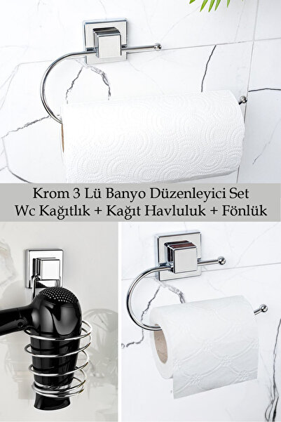 ORSA HOME 603+604+615 Chrome Square Adhesive Wc Paper Holder, Paper Towel Hol...