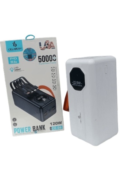 celibery بنك طاقة CE-06 بسعة 50000 مللي أمبير، مزود بمنفذين وإضاءة LED وشحن س...
