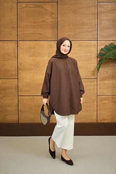 LOCCO Women's Hakim Collar Basic Shirt Brown