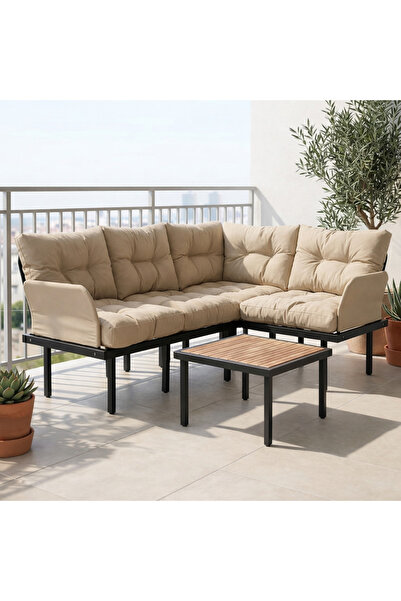 eportatif Bahçe Köşe Takımı Balkon ve Cafe Modüler Metal Köşe Koltuk Takımı S...