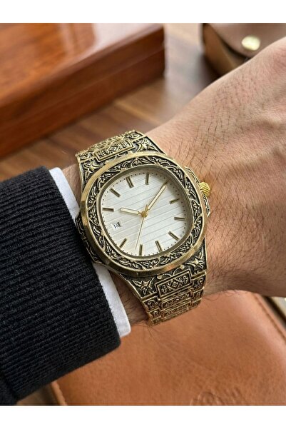 Mazzy Antik Gold Desenli Erkek Kol Saati – Vintage Premium Tasarım