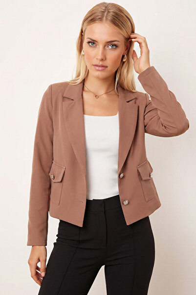 armonika Women's Dark Mink Men's Collared Square Pocket Crop Jacket Arm-26K00...