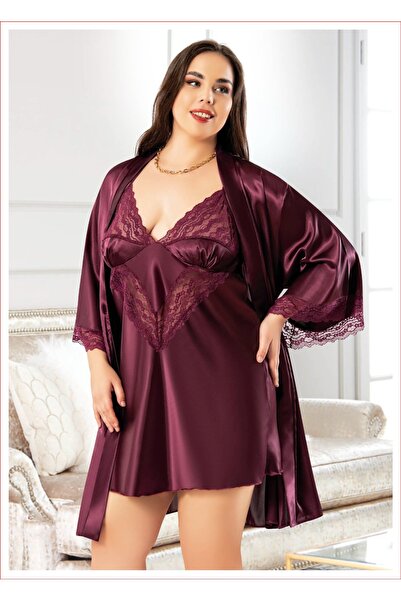 MYS GRUP TEKSTİL Veliko žensko satensko odelo od šljive, model Miss Laris 6005