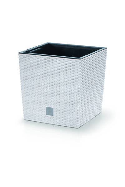 Prosperplast γλάστρα, Rato Low λευκό, απομίμηση ρατάν 4L, 170x170x170mm