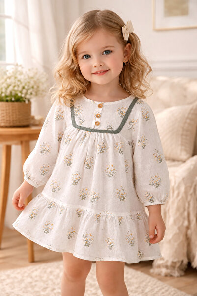 Uğur bebe Culoare verde ecru Țesătură muselină cu două straturi pentru fete 1...