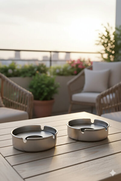 GörSeç 2 Pieces Stainless Steel Ashtray Set with Windproof Container Metal As...
