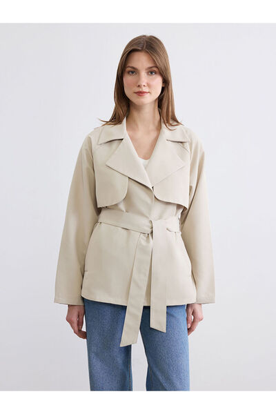 LC Waikiki Rmz Gi̇yi̇m Farkiyla Double-Breasted Roba Collar Belted Women's Tr...