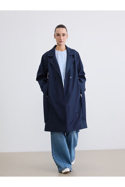 LC Waikiki Double-Breasted Collar Belted Oversized Women's Trench Coat