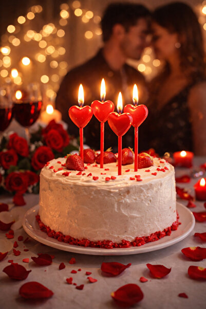 Orca Süs 4’lü Kırmızı Kalp Şekilli Pasta Mumu – Uzun Çubuklu Parti & Doğum Gü...