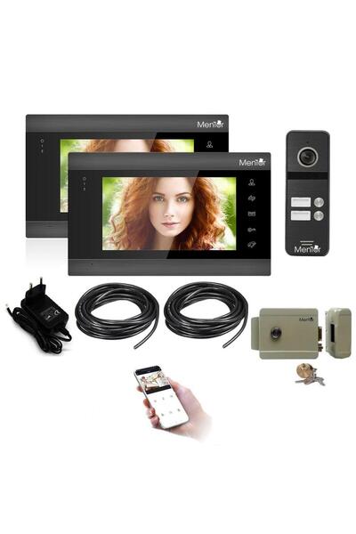 Mentor Kit Video Interfon Inteligent SYKT008 WiFi, 2 Monitoare 7'', Ușă Duală...