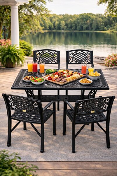 Alezy Cunda İkiz Masa Takımı 75x150cm Dikdörtgen Masa 4 Adet Cunda Koltuk Fer...