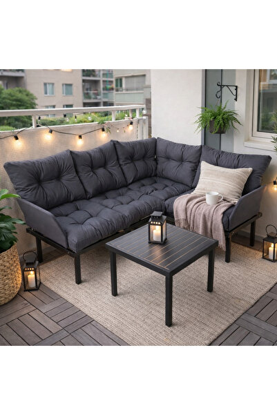 eportatif Bahçe Köşe Takımı Balkon ve Cafe Modüler Metal Köşe Koltuk Takımı S...