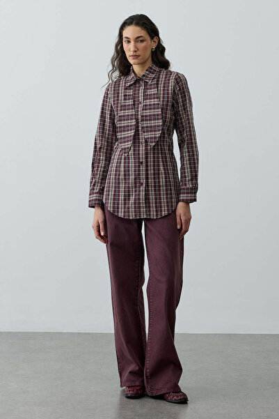 Fahhar Seyyar Fularlı Ekose Gömlek Bordo