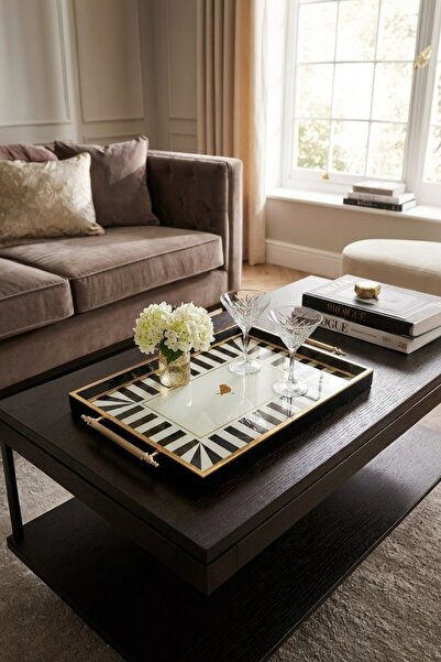 LAURUS HOME Lüks Gold Detaylı Sunum Tepsisi Siyah