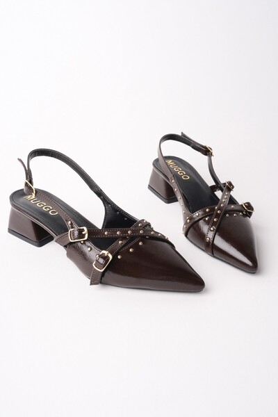 MUGGO JOLY Дамски обувки с отворена пета, метални аксесоари и къс ток