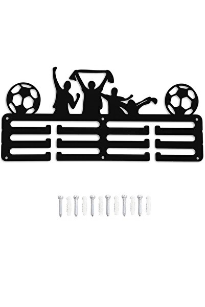 zola Θήκη για μετάλλια ποδοσφαίρου, 12 θέσεων, επιτοίχια, 29x13 cm, μαύρη