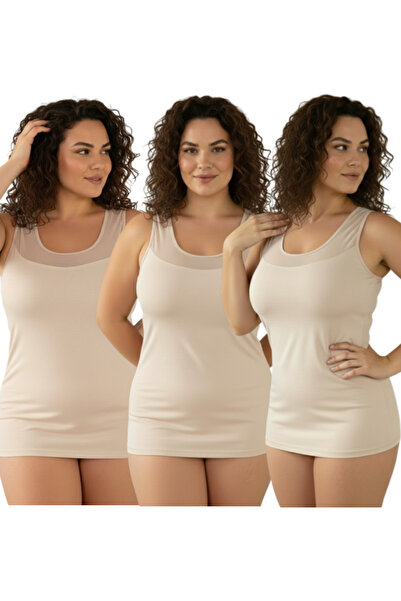 MrrMajestic Women's Tulle Collar T-Shirt, Oversized Size, 3-Piece Pack.