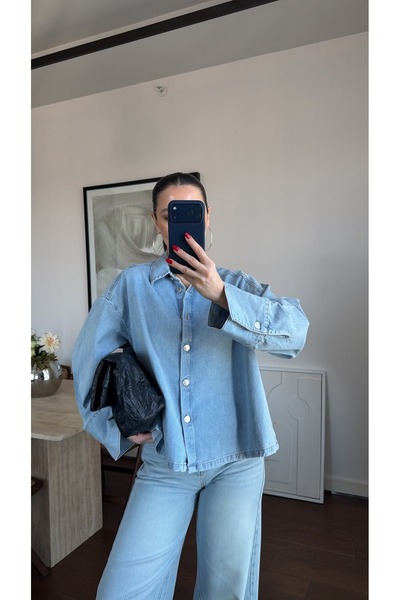 sinemkivanc co POLO YAKA OVERSİZE DENİM GÖMLEK