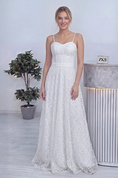 thezkscom Kadın Askılı Transparan Simli Dantelli Abiye Elbise Siyah, Kırmızı,...