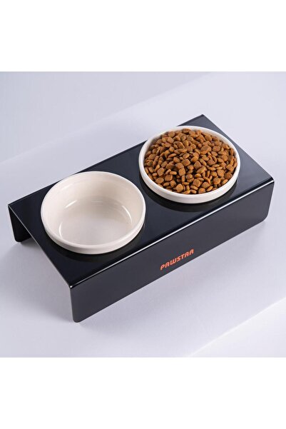 Pawstar Siyah İkili Seramik-Pleksi Mama ve Su Kabı-Kedi Köpek Mama Su Kabı