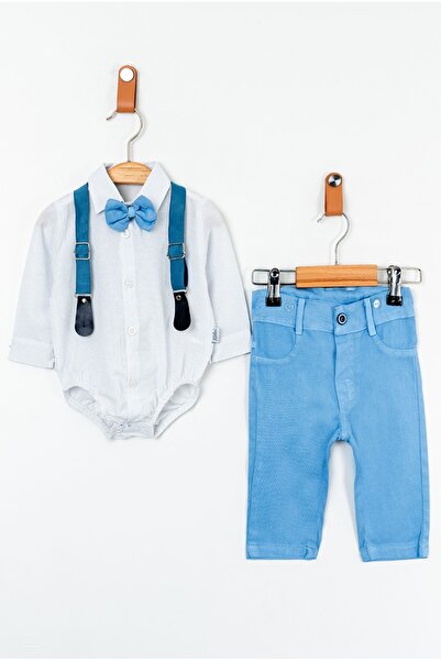 Chicsy Baby Baby Boy Bow Tie Suspender Suit with Navy Blue Trousers Special O...
