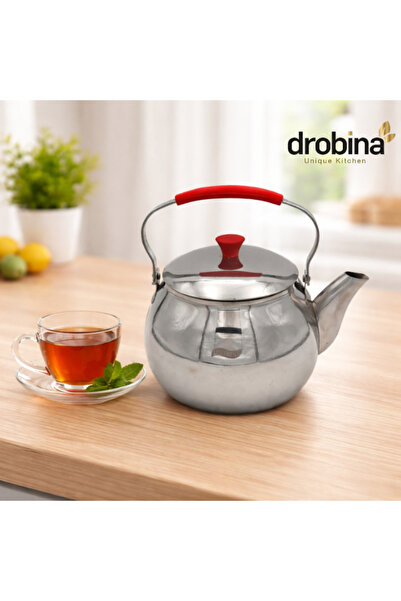 drobina Turkish Steel Teapot by Droubina, Silver, 2 Liters - Teapot